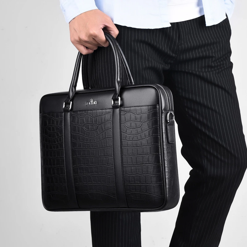 Oyixinger Crocodile Pattern Leather Handbag Business Casual Briefcase Bag Shoulder Bag for 13 14 Inch
